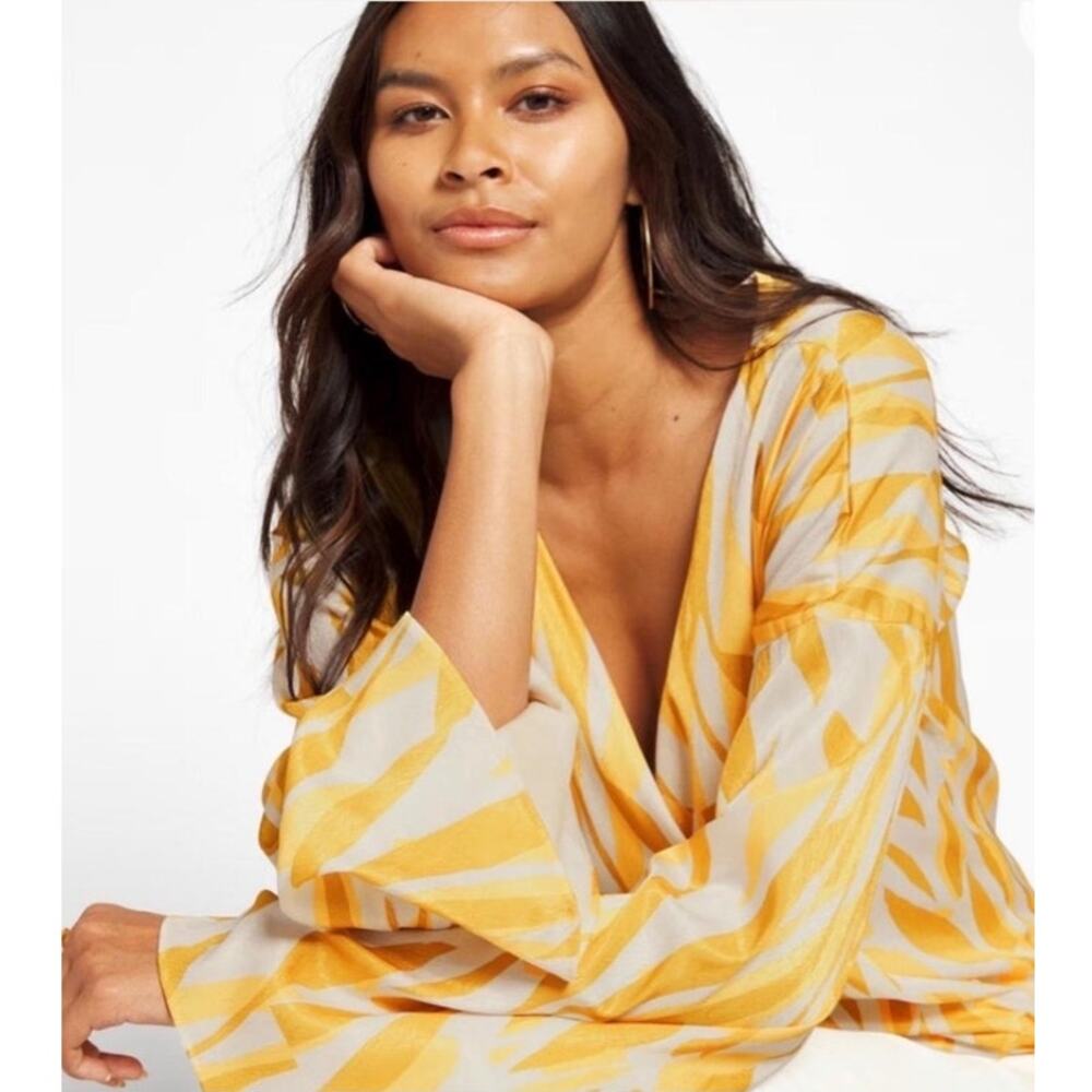 Diarrablu Fatu Yellow Printed Wrap Long Sleeve Blouse Size 3XL